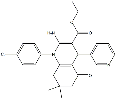 ethyl 2-amino-1-(4-chlorophenyl)-7,7-dimethyl-5-oxo-4-(3-pyridinyl)-1,4,5,6,7,8-hexahydro-3-quinolinecarboxylate 结构式