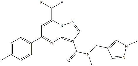 7-(difluoromethyl)-N-methyl-5-(4-methylphenyl)-N-[(1-methyl-1H-pyrazol-4-yl)methyl]pyrazolo[1,5-a]pyrimidine-3-carboxamide 结构式