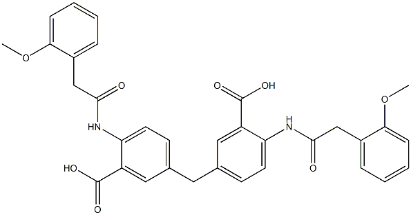 5-(3-carboxy-4-{[(2-methoxyphenyl)acetyl]amino}benzyl)-2-{[(2-methoxyphenyl)acetyl]amino}benzoic acid 结构式