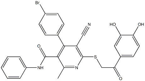 4-(4-bromophenyl)-5-cyano-6-{[2-(3,4-dihydroxyphenyl)-2-oxoethyl]sulfanyl}-2-methyl-N-phenylpyridine-3-carboxamide 结构式