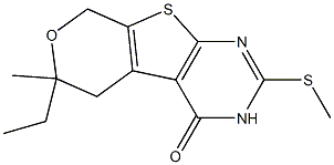 6-ethyl-6-methyl-2-(methylsulfanyl)-3,5,6,8-tetrahydro-4H-pyrano[4',3':4,5]thieno[2,3-d]pyrimidin-4-one 结构式