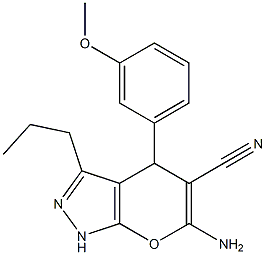 6-amino-4-(3-methoxyphenyl)-3-propyl-1,4-dihydropyrano[2,3-c]pyrazole-5-carbonitrile 结构式