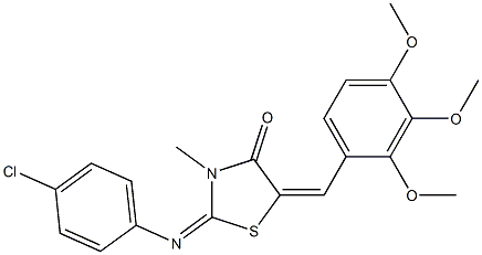 2-[(4-chlorophenyl)imino]-3-methyl-5-(2,3,4-trimethoxybenzylidene)-1,3-thiazolidin-4-one 结构式