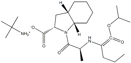 (2S,3aS,7aS)-1-[(2S)-2-[[(1S)-1-[(1-methylethoxy) carbonyl]butyl]-amino]propanoyl]octahydro-1H-indole-2-carboxylic acid,tert-butyl amine salt. 结构式