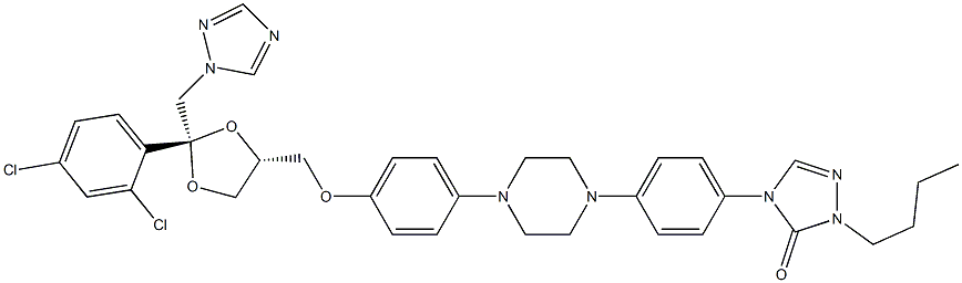 2-Butyl-4-[4-[4-[4-[[Cis-2-(2,4-dichlorophenyl)-2-(1H-1,2,4-triazol-1-ylmethyl)-1,3-dioxolan-4-yl]methoxy]phenyl]piperazin-1-yl]phenyl]-2,4-dihydro-3H-1,2,4-triazol-3-one. 结构式