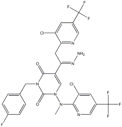 5-{2-[3-chloro-5-(trifluoromethyl)-2-pyridinyl]ethanehydrazonoyl}-1-[[3-chloro-5-(trifluoromethyl)-2-pyridinyl](methyl)amino]-3-(4-fluorobenzyl)-2,4(1H,3H)-pyrimidinedione 结构式