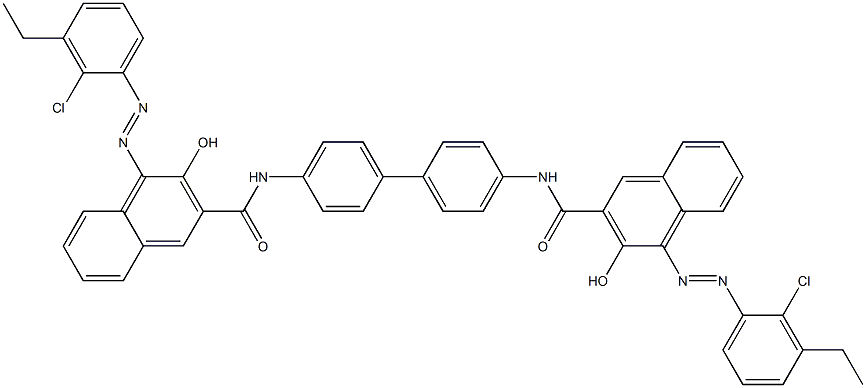 4,4'-Bis[1-[(2-chloro-3-ethylphenyl)azo]-2-hydroxy-3-naphthoylamino]biphenyl 结构式