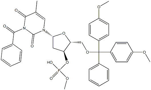 5'-O-[Bis(4-methoxyphenyl)(phenyl)methyl]-3-benzoylthymidine 3'-phosphoric acid methyl ester 结构式