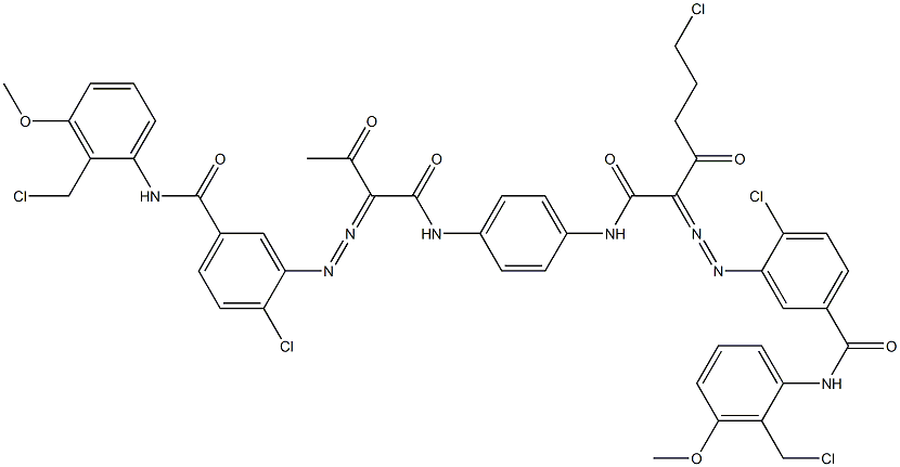 3,3'-[2-(2-Chloroethyl)-1,4-phenylenebis[iminocarbonyl(acetylmethylene)azo]]bis[N-[2-(chloromethyl)-3-methoxyphenyl]-4-chlorobenzamide] 结构式