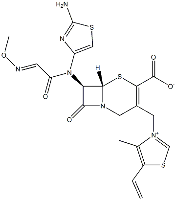 (7R)-7-[(2-Amino-4-thiazolyl)(methoxyimino)acetylamino]-3-[[(5-ethenyl-4-methylthiazol-3-ium)-3-yl]methyl]cepham-3-ene-4-carboxylic acid 结构式