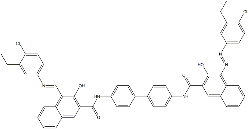 N,N'-(1,1'-Biphenyl-4,4'-diyl)bis[4-[(4-chloro-3-ethylphenyl)azo]-3-hydroxy-2-naphthalenecarboxamide] 结构式