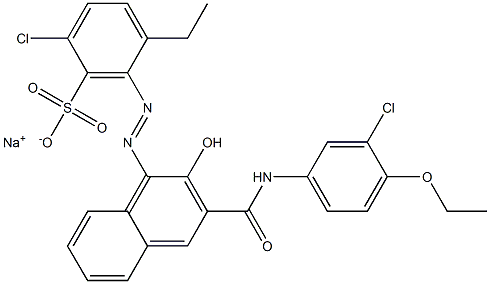 2-Chloro-5-ethyl-6-[[3-[[(3-chloro-4-ethoxyphenyl)amino]carbonyl]-2-hydroxy-1-naphtyl]azo]benzenesulfonic acid sodium salt 结构式