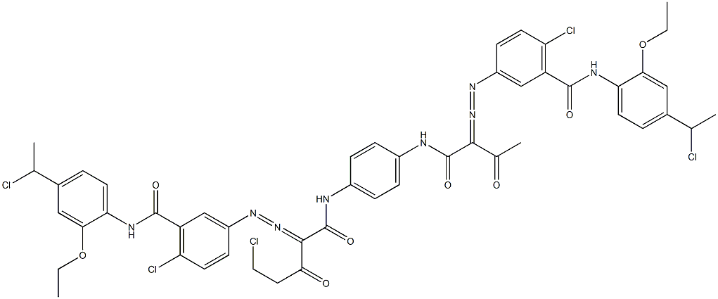 3,3'-[2-(Chloromethyl)-1,4-phenylenebis[iminocarbonyl(acetylmethylene)azo]]bis[N-[4-(1-chloroethyl)-2-ethoxyphenyl]-6-chlorobenzamide] 结构式