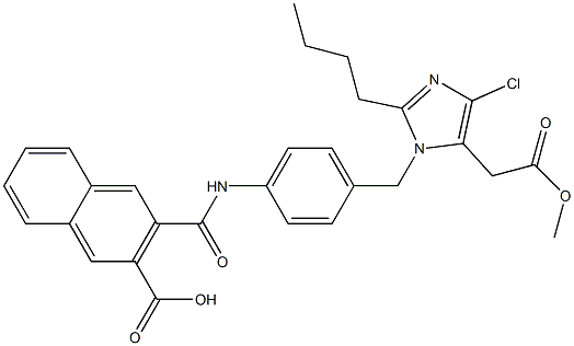 2-Butyl-4-chloro-1-[4-(3-hydroxycarbonyl-2-naphthalenylcarbonylamino)benzyl]-1H-imidazole-5-acetic acid methyl ester 结构式