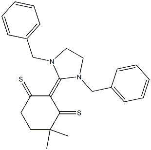 4,4-Dimethyl-2-[(1,3-dibenzyltetrahydro-1H-imidazol)-2-ylidene]cyclohexane-1,3-dithione 结构式