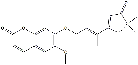 7-[(E)-3-[(4,5-Dihydro-5,5-dimethyl-4-oxofuran)-2-yl]-2-butenyloxy]-6-methoxy-2H-1-benzopyran-2-one 结构式