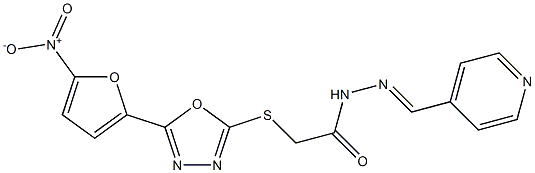 N2-(Pyridin-4-ylmethylene)-2-[5-(5-nitro-2-furyl)-1,3,4-oxadiazol-2-ylthio]acetohydrazide 结构式