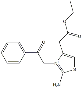 2-Amino-4-(ethoxycarbonylmethyl)-3-(phenylcarbonylmethyl)thiazol-3-ium 结构式