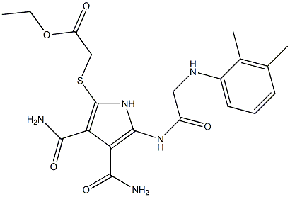 2-[[[(o,m-Dimethylphenyl)amino]acetyl]amino]-5-[(ethoxycarbonylmethyl)thio]-1H-pyrrole-3,4-dicarboxamide 结构式