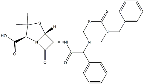 6-[2-Phenyl-2-[(3-benzyl-2-thioxo-3,4,5,6-tetrahydro-2H-1,3,5-thiadiazin)-5-yl]acetylamino]penicillanic acid 结构式