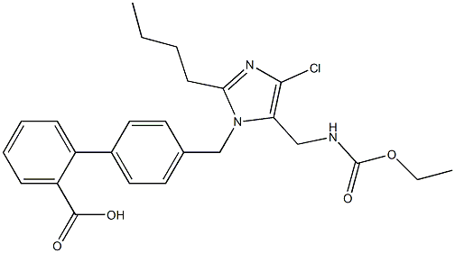 4'-[[2-Butyl-4-chloro-5-(ethoxycarbonylaminomethyl)-1H-imidazol-1-yl]methyl]-1,1'-biphenyl-2-carboxylic acid 结构式