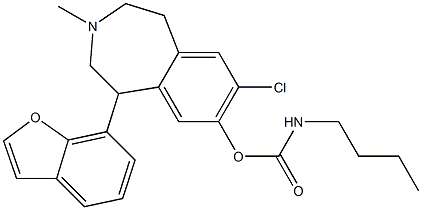 Butylcarbamic acid [(7-chloro-3-methyl-1-(benzofuran-7-yl)-2,3,4,5-tetrahydro-1H-3-benzazepin)-8-yl] ester 结构式