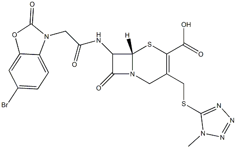 7-[[[(6-Bromo-2,3-dihydro-2-oxobenzoxazol)-3-yl]acetyl]amino]-3-[[(1-methyl-1H-tetrazol-5-yl)thio]methyl]cepham-3-ene-4-carboxylic acid 结构式