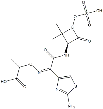 2-[[[(Z)-1-(2-Aminothiazol-4-yl)-2-[[(3S)-2,2-dimethyl-4-oxo-1-(sulfooxy)azetidin-3-yl]amino]-2-oxoethylidene]amino]oxy]propionic acid 结构式