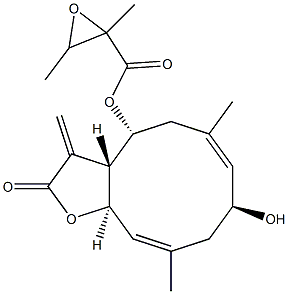 (3aR,4R,6E,8S,10E,11aR)-3a,4,5,8,9,11a-Hexahydro-4-(2,3-dimethyloxiran-2-ylcarbonyloxy)-6,10-dimethyl-3-methylene-8-hydroxycyclodeca[b]furan-2(3H)-one 结构式