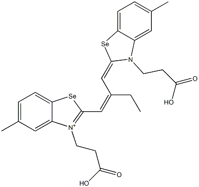 3-(2-Carboxyethyl)-2-[2-[[3-(2-carboxyethyl)-5-methylbenzoselenazol-2(3H)-ylidene]methyl]-1-butenyl]-5-methylbenzoselenazol-3-ium 结构式