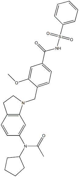 4-[6-(Cyclopentylacetylamino)-(2,3-dihydro-1H-indol)-1-ylmethyl]-3-methoxy-N-(phenylsulfonyl)benzamide 结构式