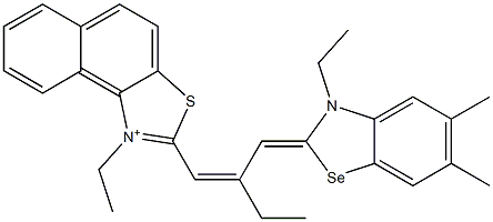 1-Ethyl-2-[2-[(3-ethyl-5,6-dimethylbenzoselenazol-2(3H)-ylidene)methyl]-1-butenyl]naphtho[1,2-d]thiazol-1-ium 结构式