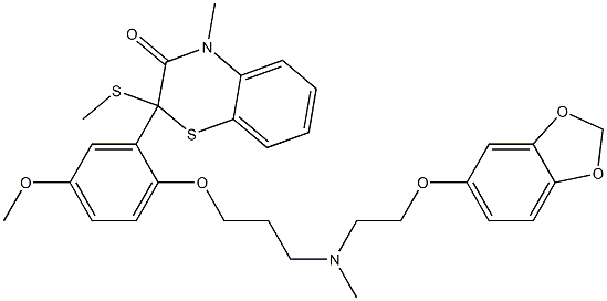 2-[2-[3-[N-[2-(1,3-Benzodioxol-5-yloxy)ethyl]methylamino]propyloxy]-5-methoxyphenyl]-2-methylthio-4-methyl-4H-1,4-benzothiazin-3(2H)-one 结构式