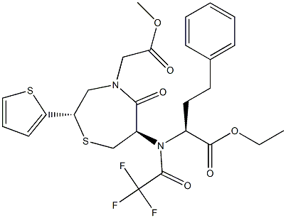 [[[2S,6R]-6-[N-[Trifluoromethylcarbonyl]-N-[(S)-1-(ethoxycarbonyl)-3-phenylpropyl]amino]hexahydro-5-oxo-2-(2-thienyl)-1,4-thiazepin]-4-yl]acetic acid methyl ester 结构式