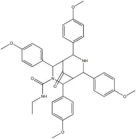 N-Ethyl-9-oxo-2,4,6,8-tetrakis(p-methoxyphenyl)-3,7-diazabicyclo[3.3.1]nonane-3-carboxamide 结构式