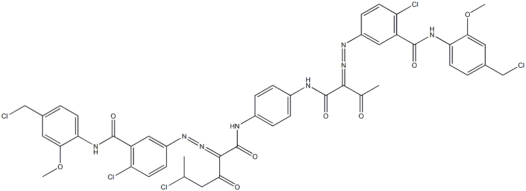 3,3'-[2-(1-Chloroethyl)-1,4-phenylenebis[iminocarbonyl(acetylmethylene)azo]]bis[N-[4-(chloromethyl)-2-methoxyphenyl]-6-chlorobenzamide] 结构式