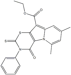 3,4-Dihydro-4-oxo-2-thioxo-6,8-dimethyl-3-phenyl-2H-1,3-thiazino[6,5-b]indolizine-10-carboxylic acid ethyl ester 结构式