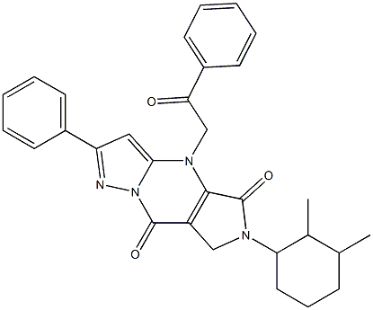 6,7-Dihydro-6-(2,3-dimethylcyclohexyl)-4-(2-oxo-2-phenylethyl)-2-phenyl-4H-1,4,6,8a-tetraaza-s-indacene-5,8-dione 结构式