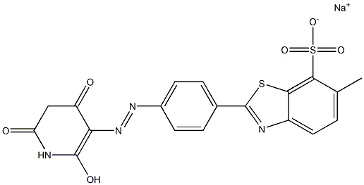 2-[4-(1,2,3,4-Tetrahydro-2,4-dioxo-6-hydroxypyridin-5-ylazo)phenyl]-6-methylbenzothiazole-7-sulfonic acid sodium salt 结构式
