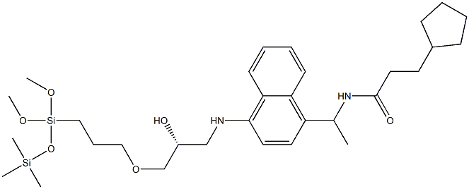 N-[(R)-1-[4-[[2-Hydroxy-3-[[3-[dimethoxy(trimethylsilyloxy)silyl]propyl]oxy]propyl]amino]-1-naphtyl]ethyl]-3-cyclopentylpropanamide 结构式