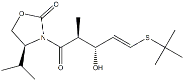 (4S)-4-Isopropyl-3-[(2S,3R)-3-hydroxy-2-methyl-5-tert-butylthio-4-pentenoyl]oxazolidin-2-one 结构式