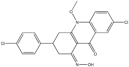 7-Chloro-1,2,3,4-tetrahydro-1-(hydroxyimino)-10-methoxy-3-[4-chlorophenyl]acridin-9(10H)-one 结构式