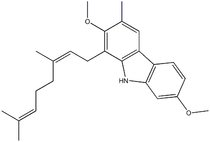 2,7-Dimethoxy-3-methyl-1-[(2Z)-3,7-dimethyl-2,6-octadienyl]-9H-carbazole 结构式