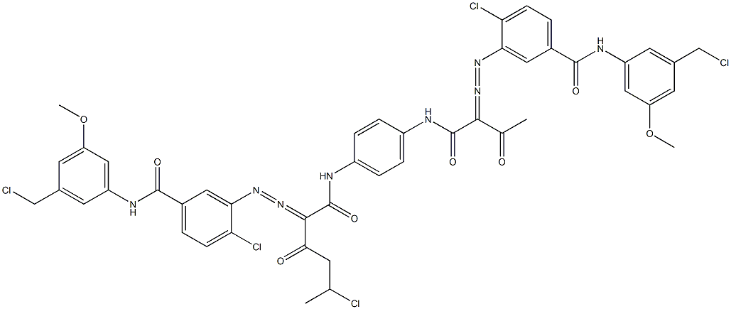 3,3'-[2-(1-Chloroethyl)-1,4-phenylenebis[iminocarbonyl(acetylmethylene)azo]]bis[N-[3-(chloromethyl)-5-methoxyphenyl]-4-chlorobenzamide] 结构式