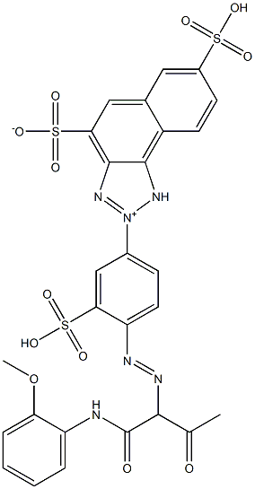 2-[4-[[1-[[(2-Methoxyphenyl)amino]carbonyl]-2-oxopropyl]azo]-3-sulfophenyl]-4-sulfonato-7-sulfo-1H-naphtho[1,2-d]triazol-2-ium 结构式