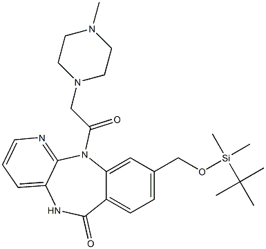 5,11-Dihydro-9-[(tert-butyldimethylsilyloxy)methyl]-11-[(4-methyl-1-piperazinyl)acetyl]-6H-pyrido[2,3-b][1,4]benzodiazepin-6-one 结构式