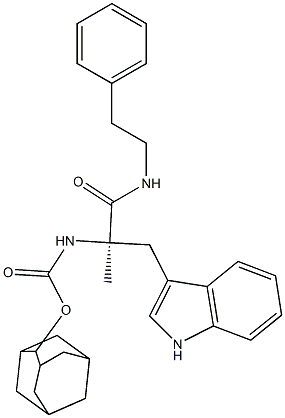 (2R)-2-(Adamantan-2-yloxycarbonylamino)-3-(1H-indol-3-yl)-2-methyl-N-(2-phenylethyl)propionamide 结构式