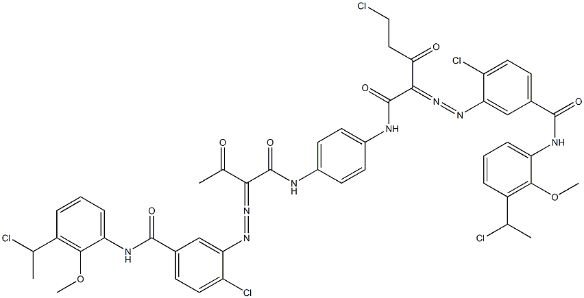 3,3'-[2-(Chloromethyl)-1,4-phenylenebis[iminocarbonyl(acetylmethylene)azo]]bis[N-[3-(1-chloroethyl)-2-methoxyphenyl]-4-chlorobenzamide] 结构式