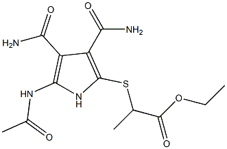 2-[Acetylamino]-5-[[1-(ethoxycarbonyl)ethyl]thio]-1H-pyrrole-3,4-dicarboxamide 结构式