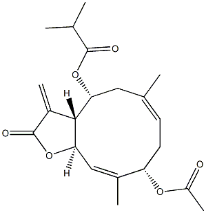 2-Methylpropionic acid [(3aR,4R,6E,9S,10Z,11aR)-9-acetoxy-2,3,3a,4,5,8,9,11a-octahydro-6,10-dimethyl-3-methylene-2-oxocyclodeca[b]furan-4-yl] ester 结构式